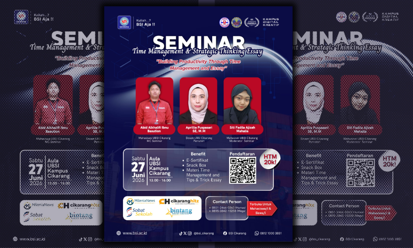 HIMAMA dan HMTI UBSI Cikarang Siap Gelar Seminar Building Productivity Through Time Management and Essay